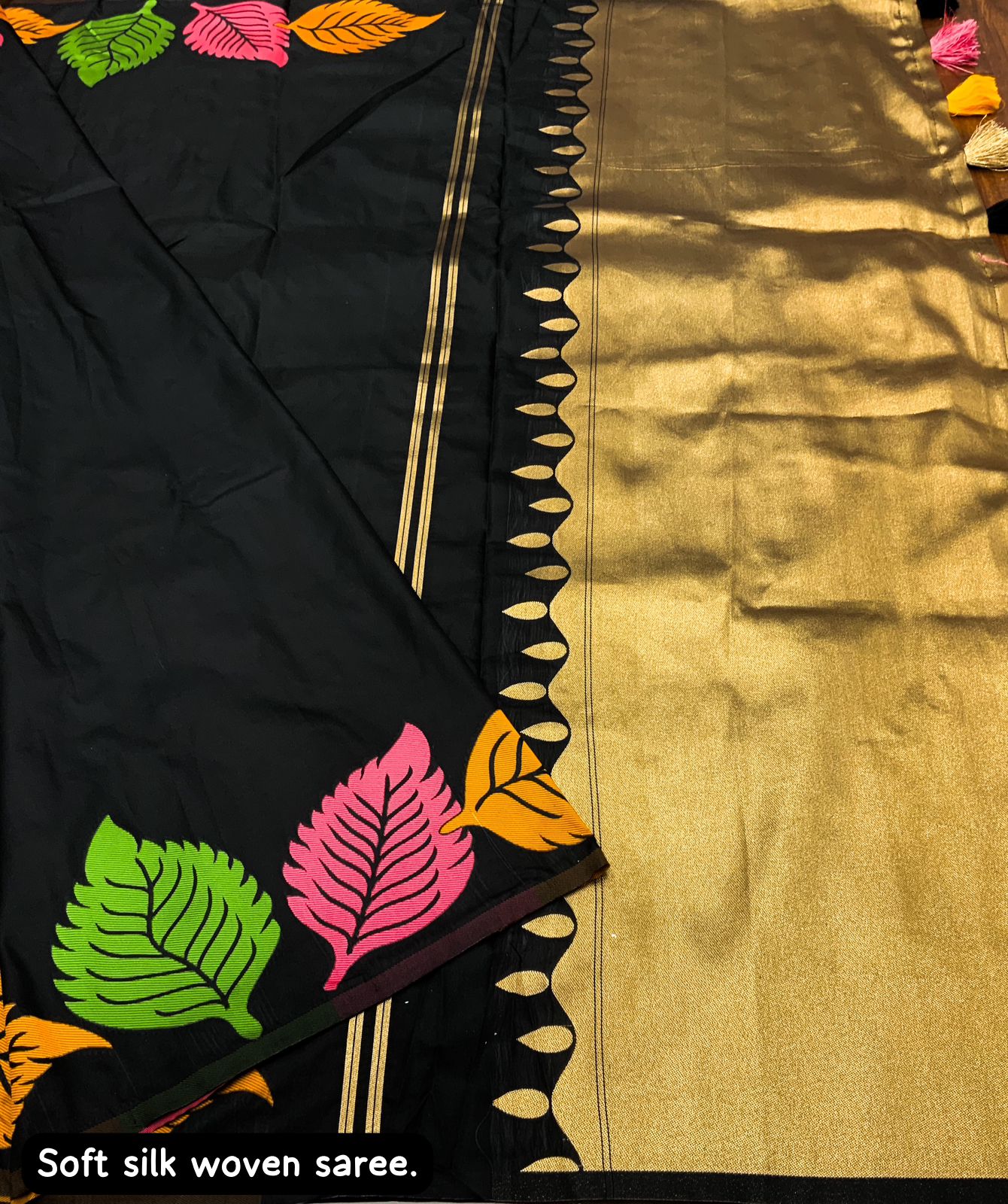 Pure Banarasi Silk All Over Multicolor Leaf Weaved With Rich Zari Palli Weaved Saree