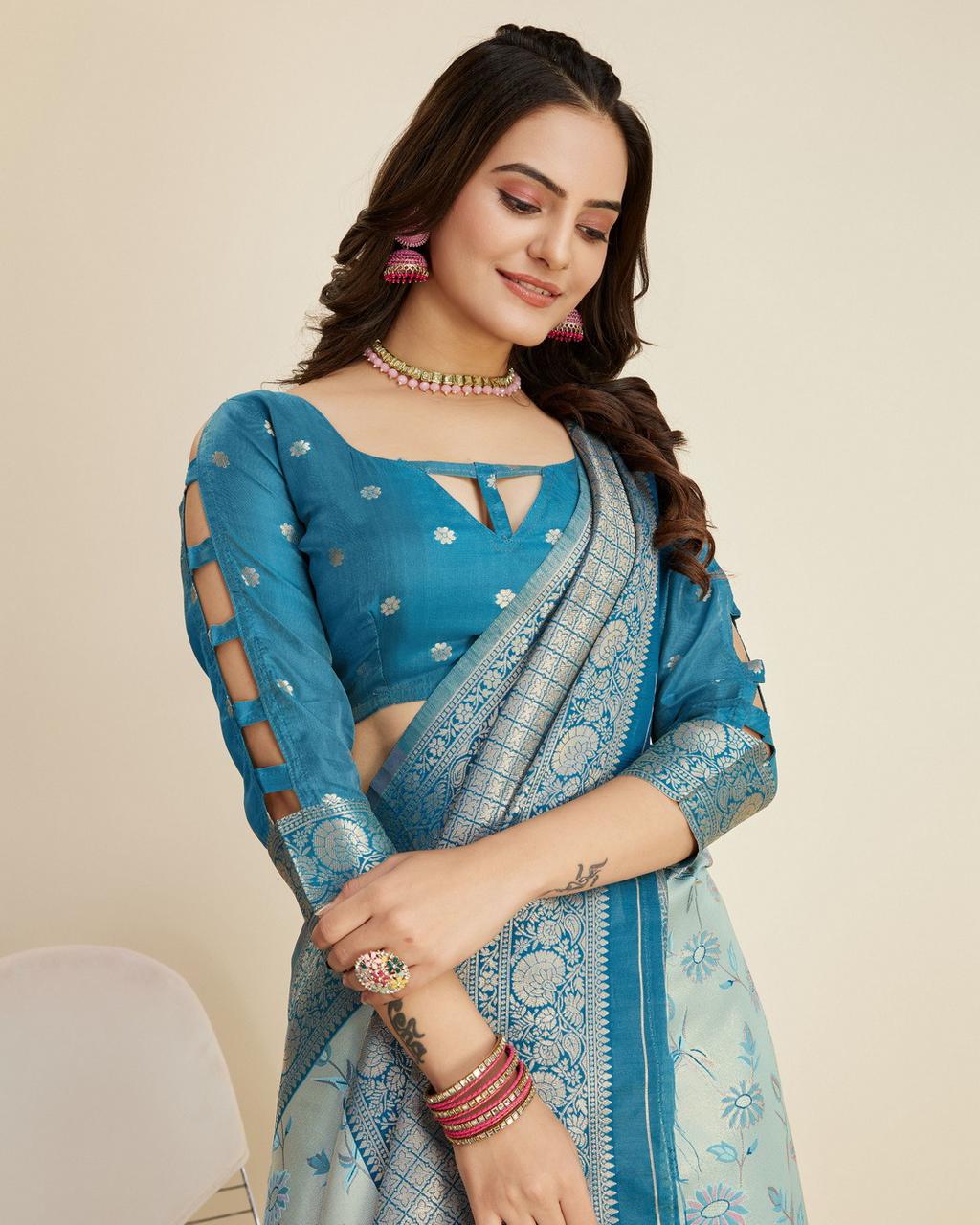 Kanjivaram Silk Jacquard Weaved All Over Rich Zari Body Pallu And Border Saree