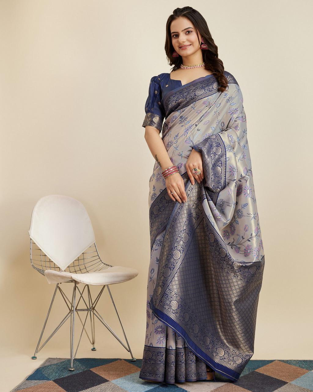 Kanjivaram Silk Jacquard Weaved All Over Rich Zari Body Pallu And Border Saree