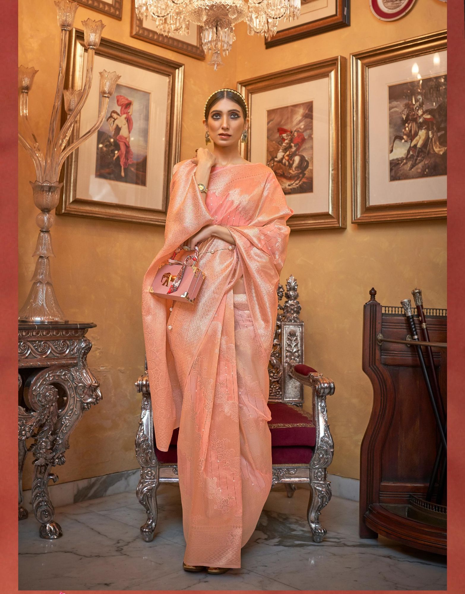 Banarasi Tissue Silk All Over Rich Zari Weaved Sequence Work Saree