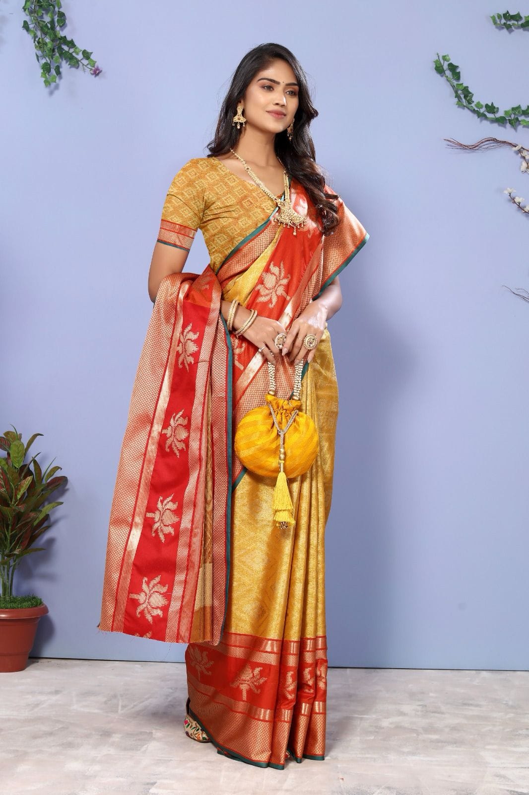 Banarasi Silk Jacquard Self Weaved With Contrast Pallu And Border Saree