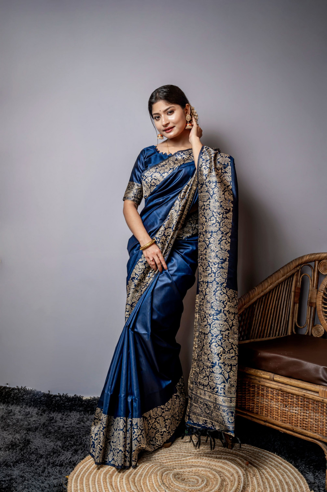 Blue Handloom Silk Kalamkari Weaved Rich Pallu Border Saree