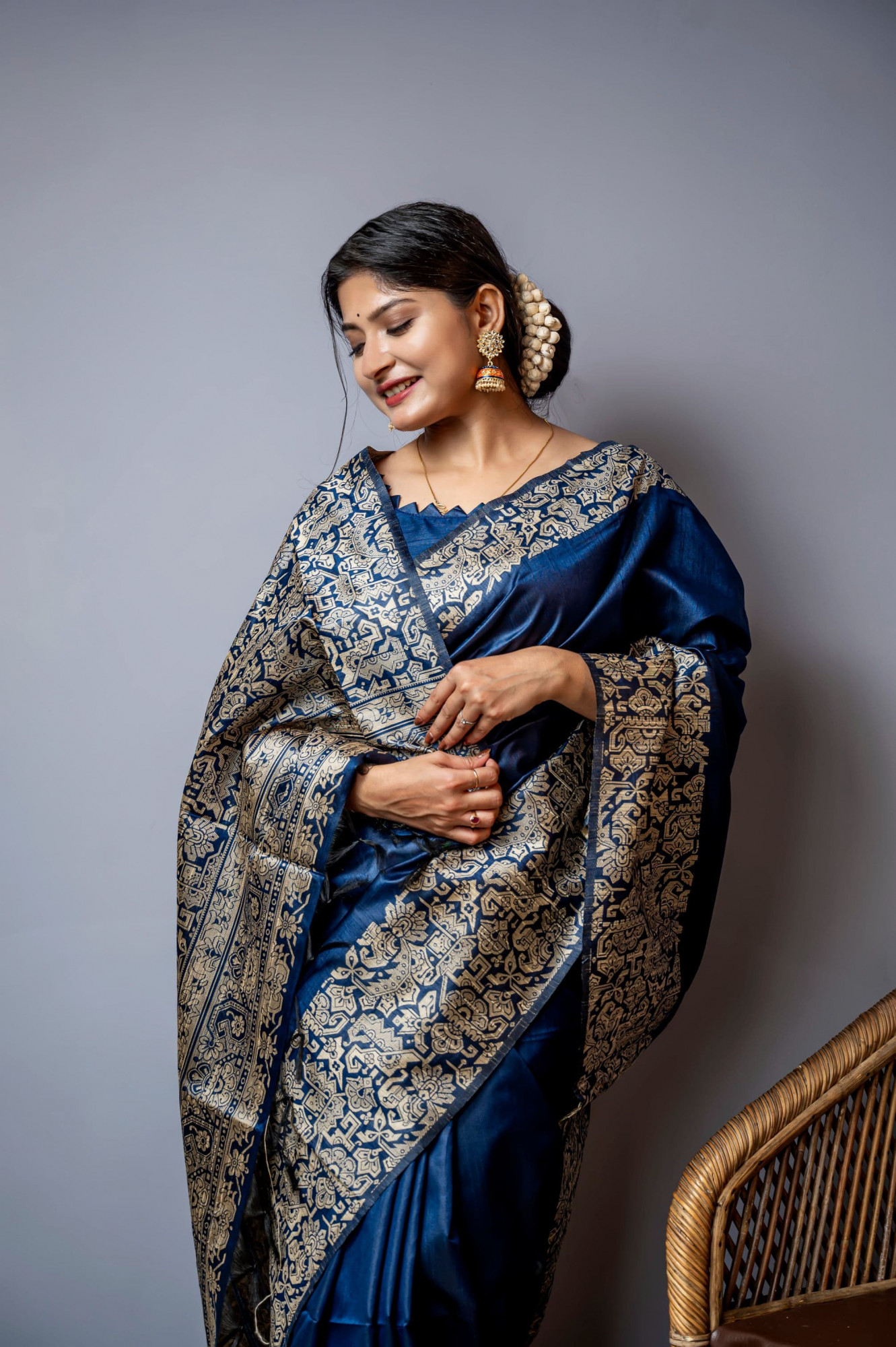 Blue Handloom Silk Kalamkari Weaved Rich Pallu Border Saree