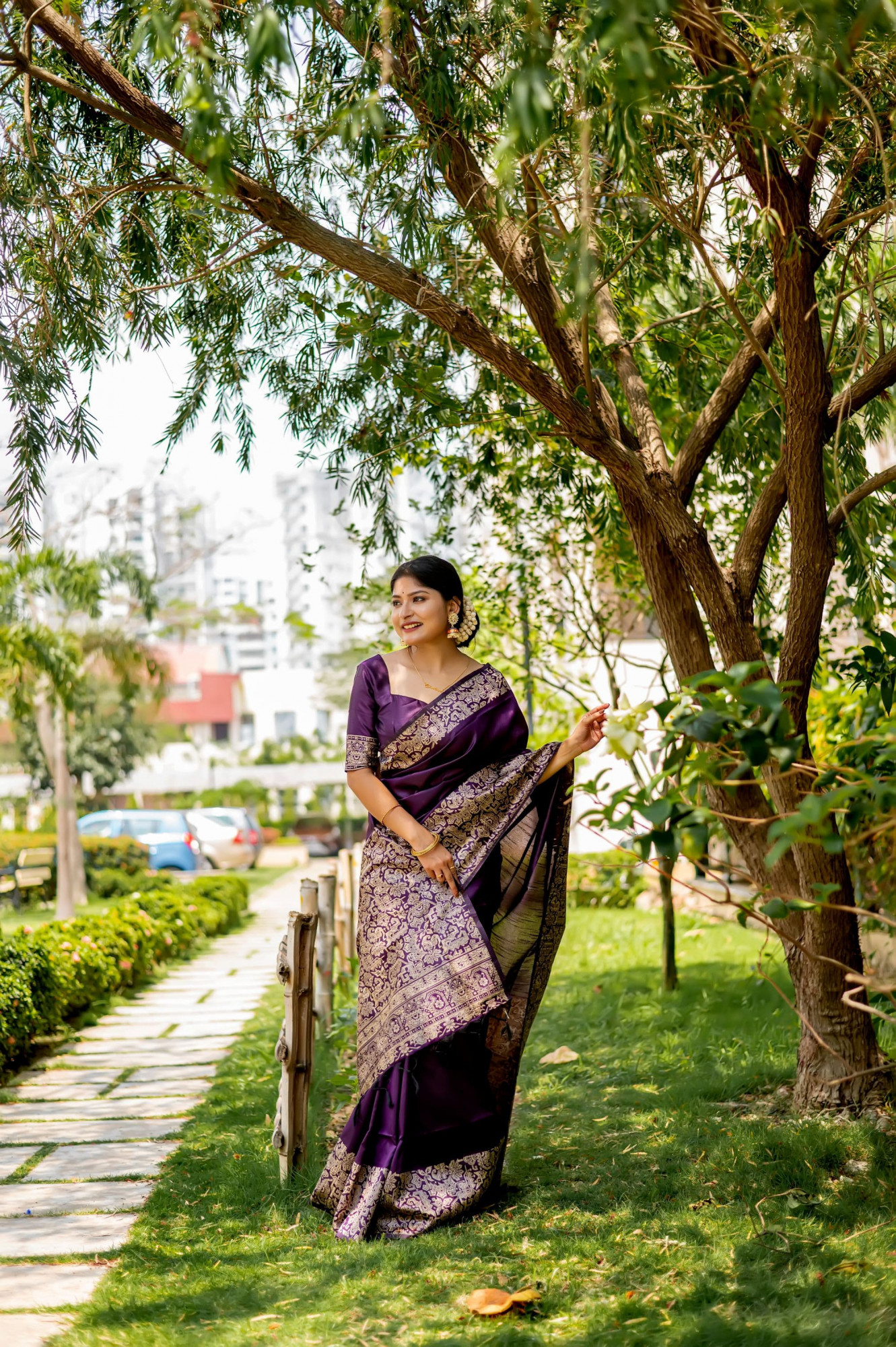 Dark Purple Handloom Silk Kalamkari Weaved Rich Pallu Border Saree