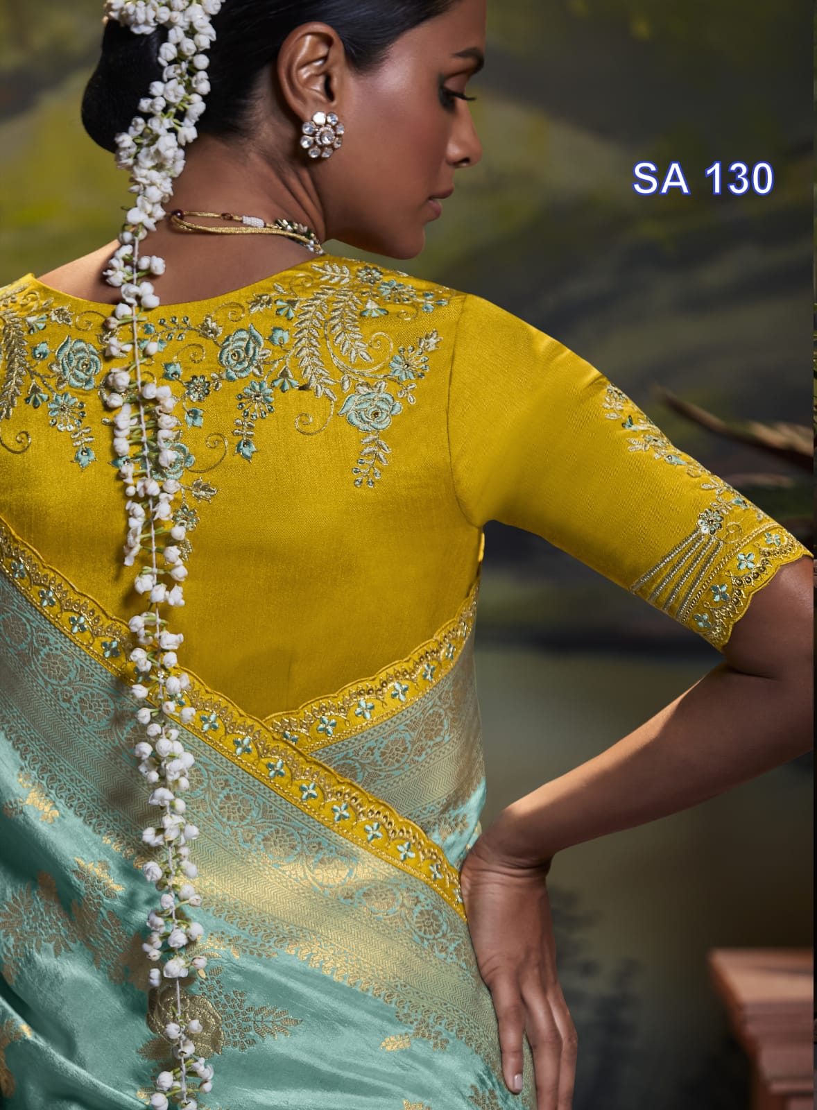 Sky Blue Pure Dola Silk Lehariya Zari Weaved And Zari Border Embroidered Blouse Piece Saree