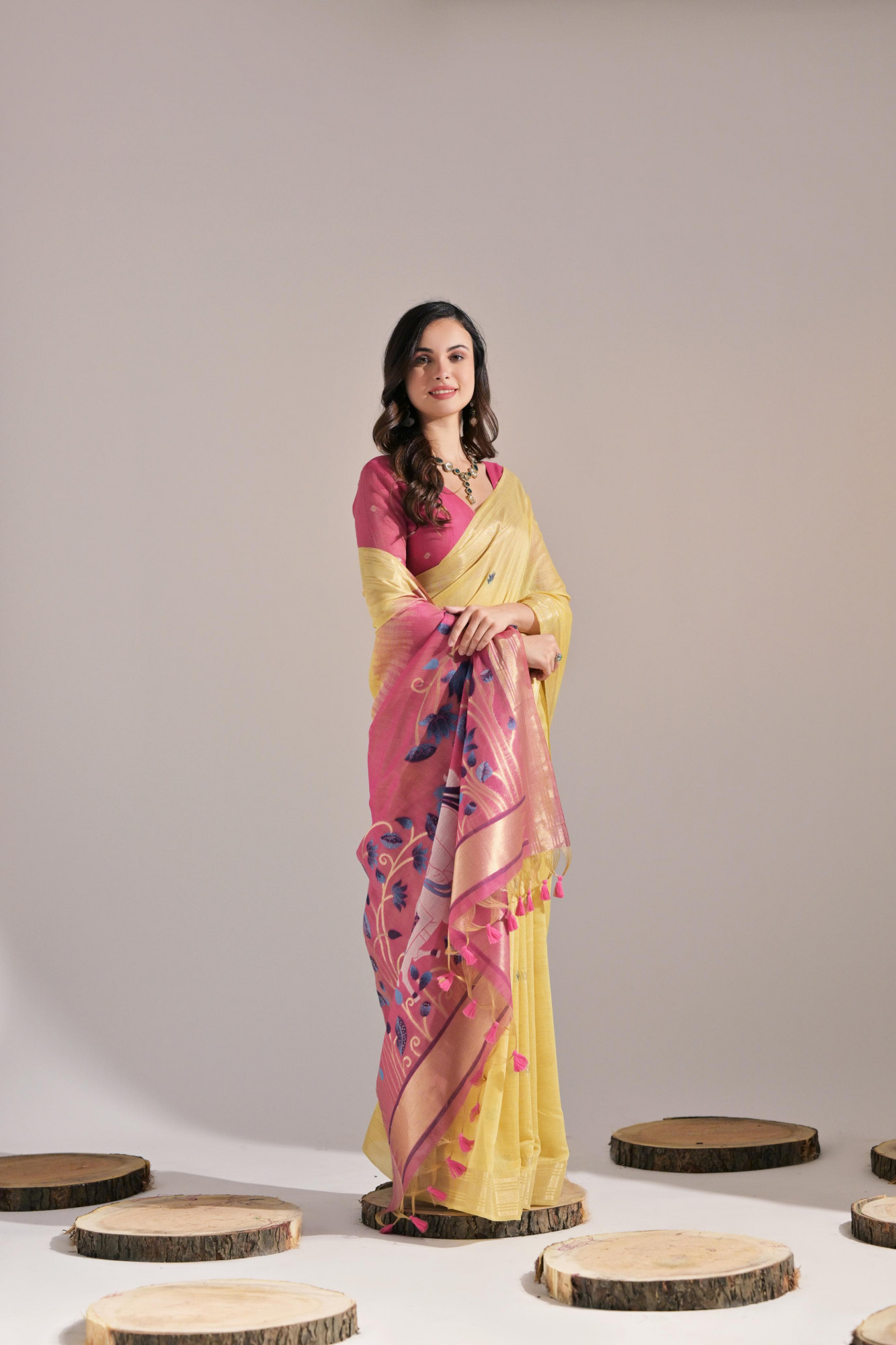 Yellow Pure Muga Cotton Resham Zari Weaved Saree