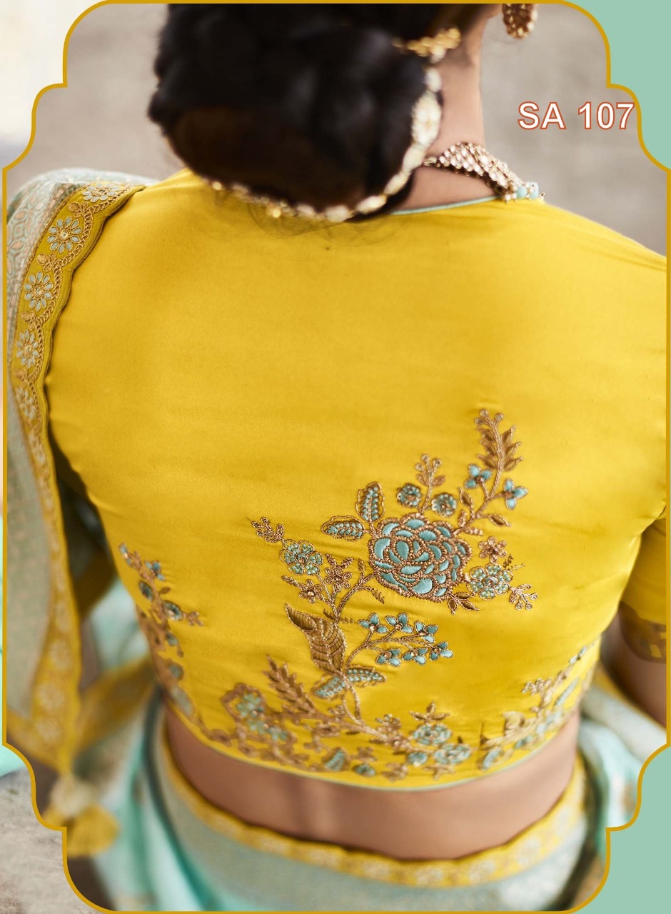 C-Green Pure Dola Silk Floral Zari Weaved Body Rich Pallu Embroidered Blouse Piece Saree