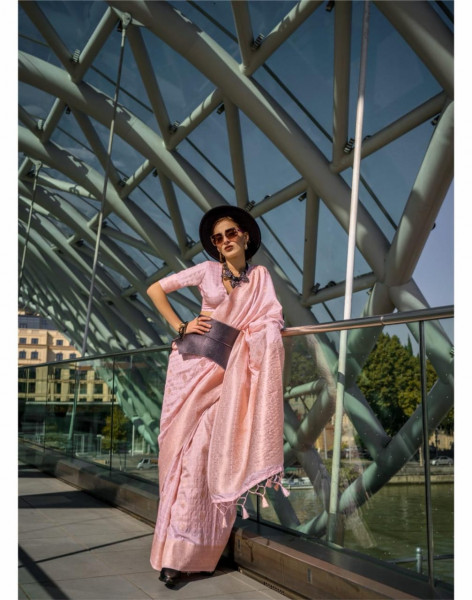 Image of Baby Pink Pure Handloom Banarasi Silk Rich Zari Weaved Saree