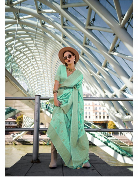 Image of C-Green Pure Handloom Banarasi Silk Rich Zari Weaved Saree