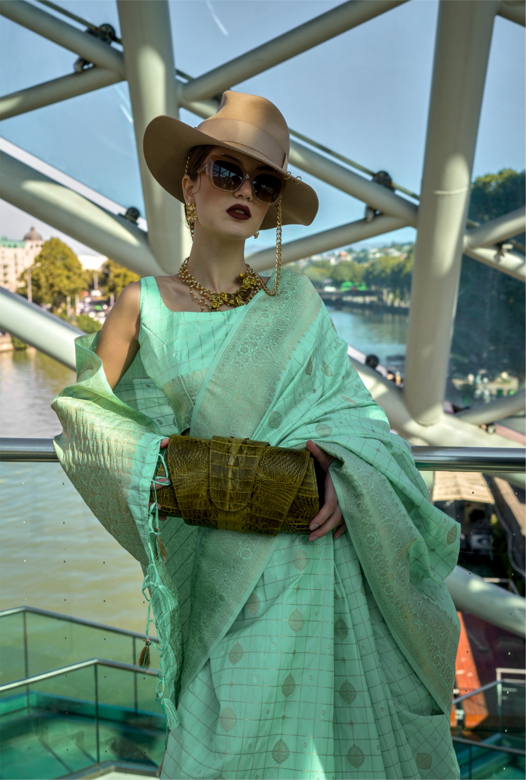 C-Green Pure Handloom Banarasi Silk Rich Zari Weaved Saree