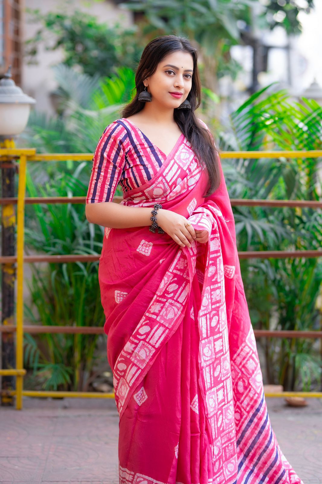 Raani Pure Cotton Chanderi Hand Block Printed Saree