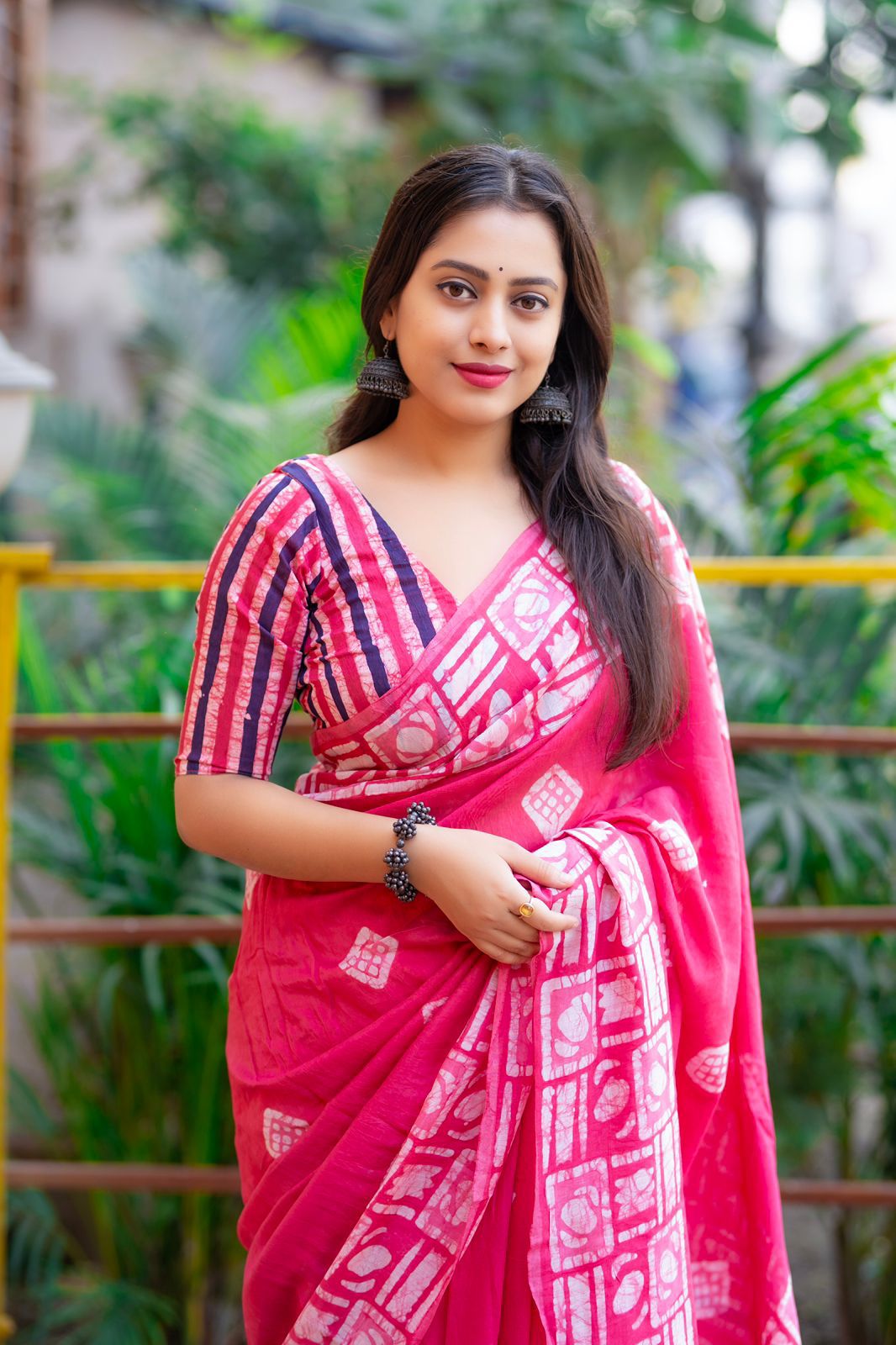 Raani Pure Cotton Chanderi Hand Block Printed Saree