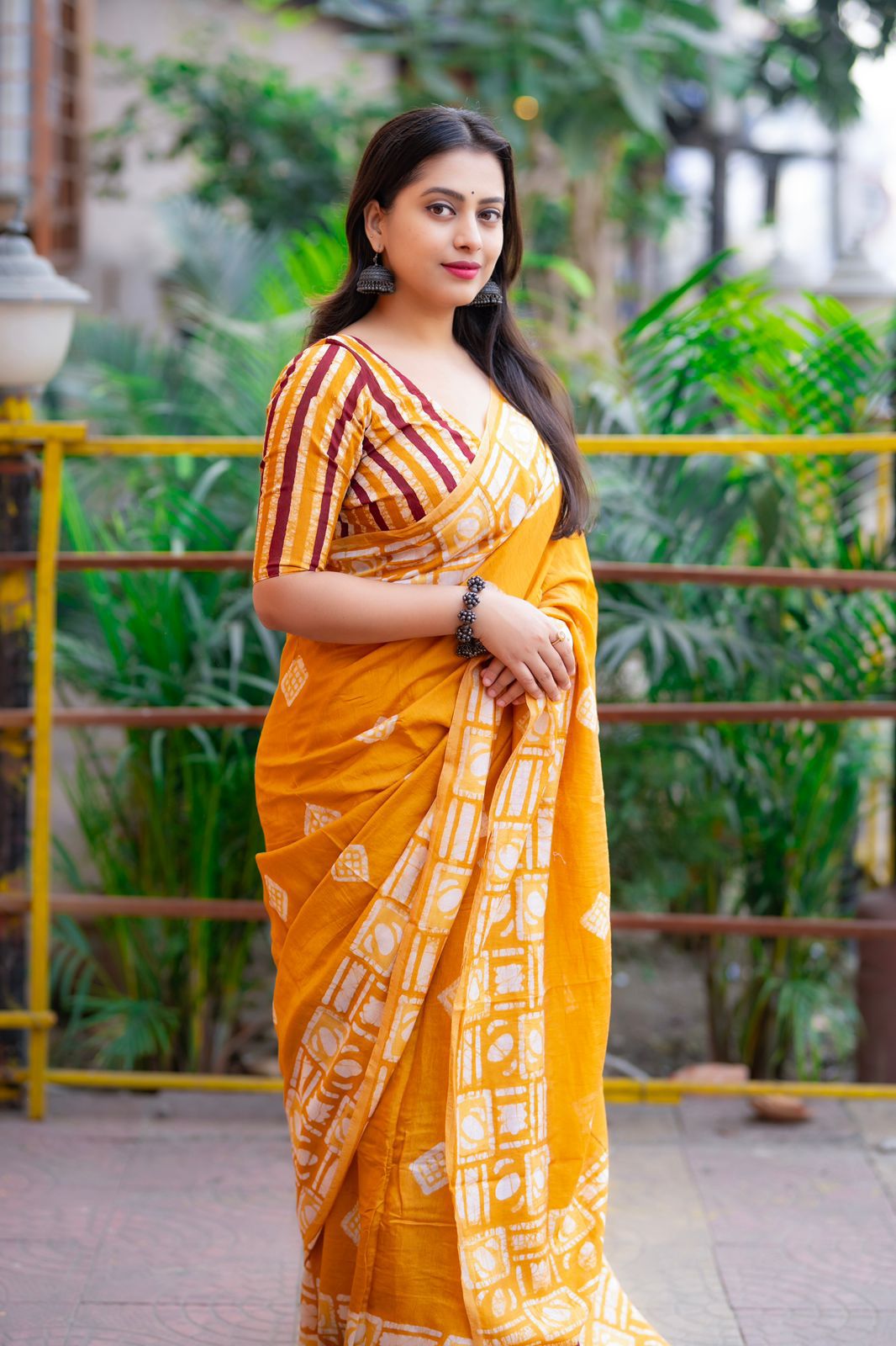 Gold Pure Cotton Chanderi Hand Block Printed Saree