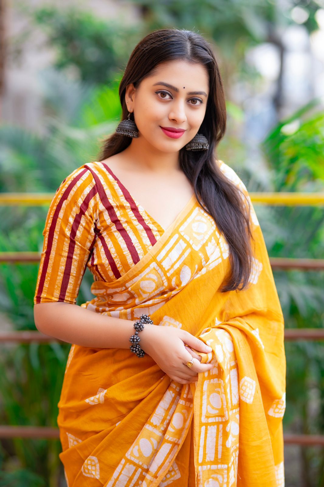 Gold Pure Cotton Chanderi Hand Block Printed Saree