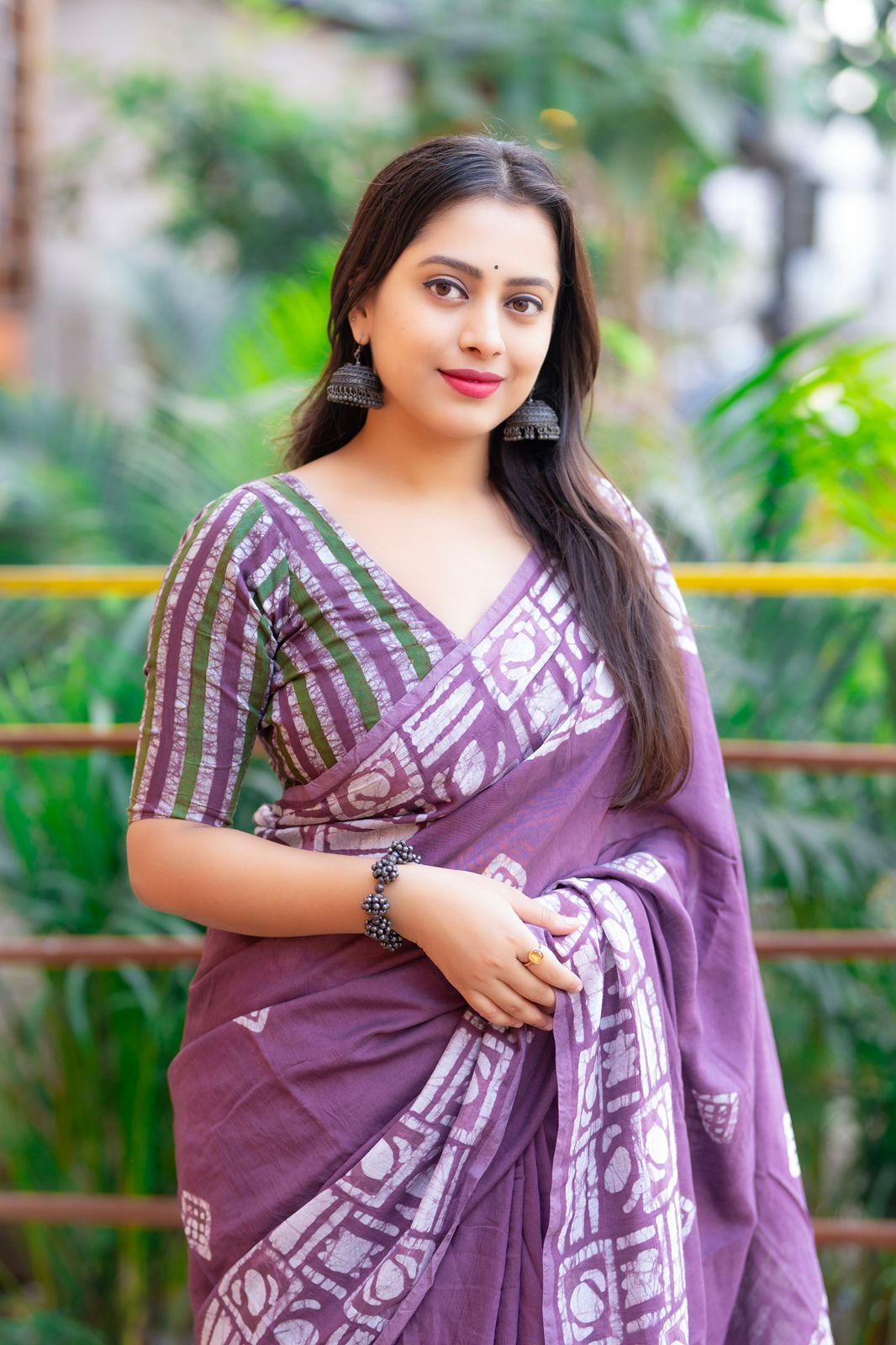 Purple Pure Cotton Chanderi Hand Block Printed Saree