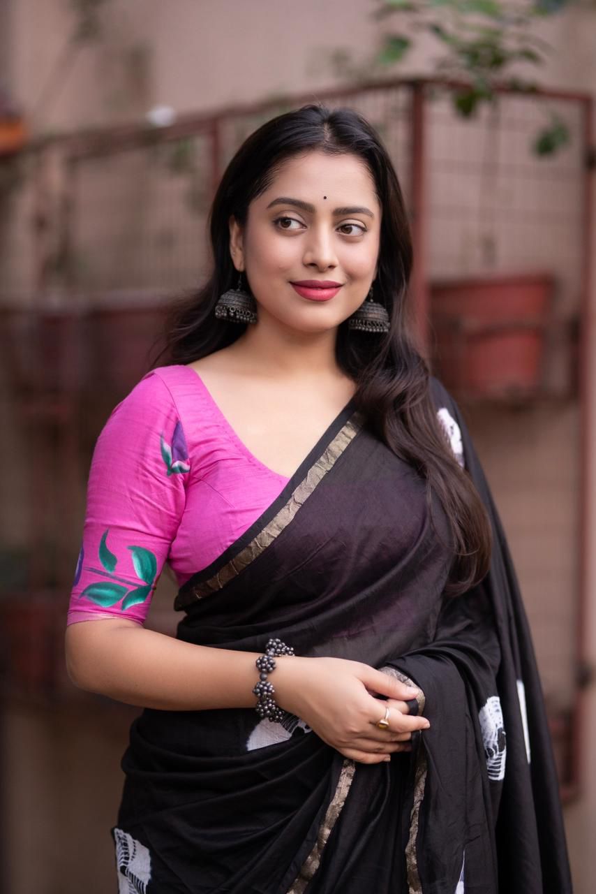 Black Pure Cotton Bandhej Shibori Print Saree