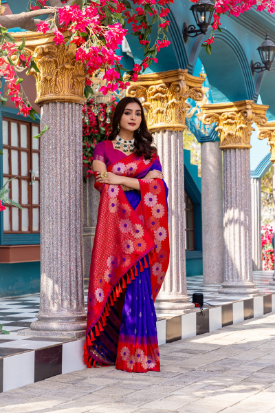 Image of Royal Blue Banarasi Silk Zari Weaved Rich Pallu Saree
