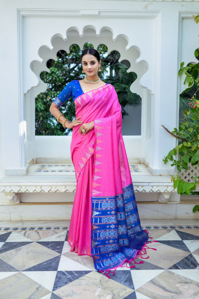 Image of Raani Soft Tussar Silk Jamdani Zari Weaved Saree