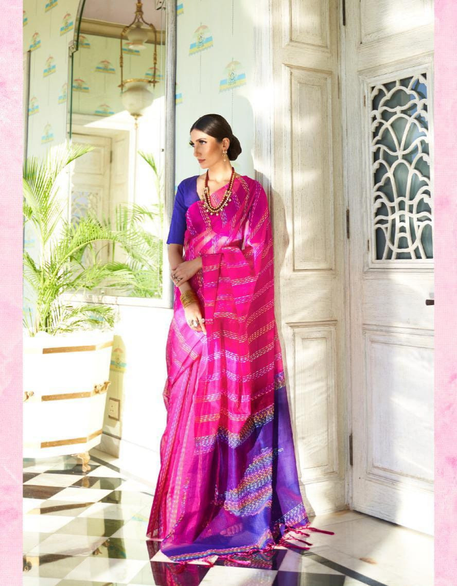 Raani Pure Chanderi Cotton Multi Color Tye And Dye Thread Work Pattu Border Saree