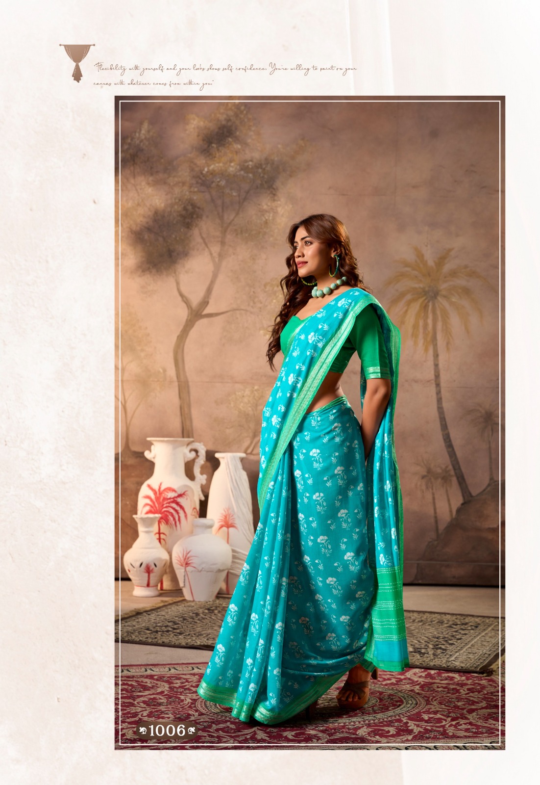 Sky Blue Pure Cotton Digital Printed With Contrast Zari Border Blouse Saree