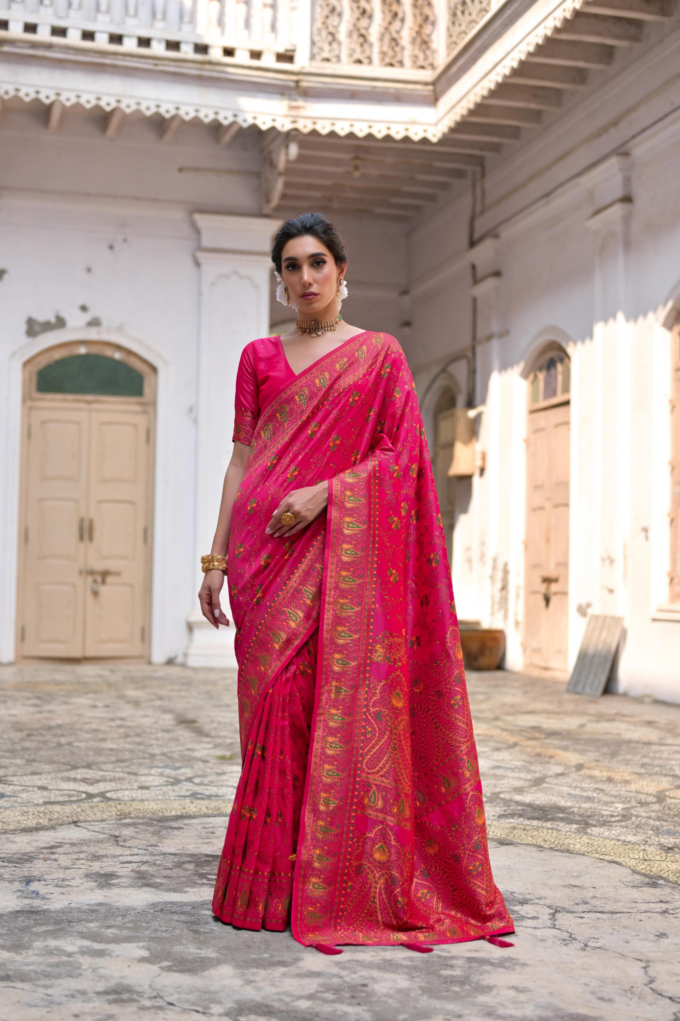 Raani Pure Kashmiri Pashmina Silk Rich Meenakari Weaved Saree