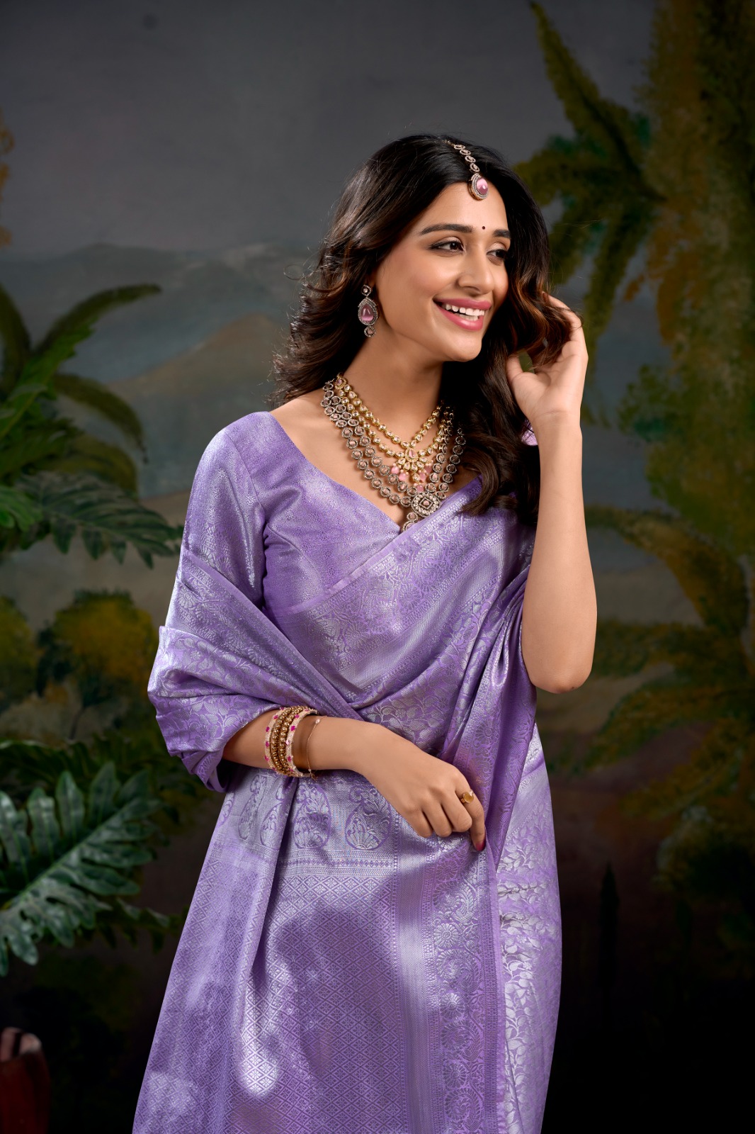 Lavender Pure Banarasi Silk All Over Rich Floral Zari Weaved Saree
