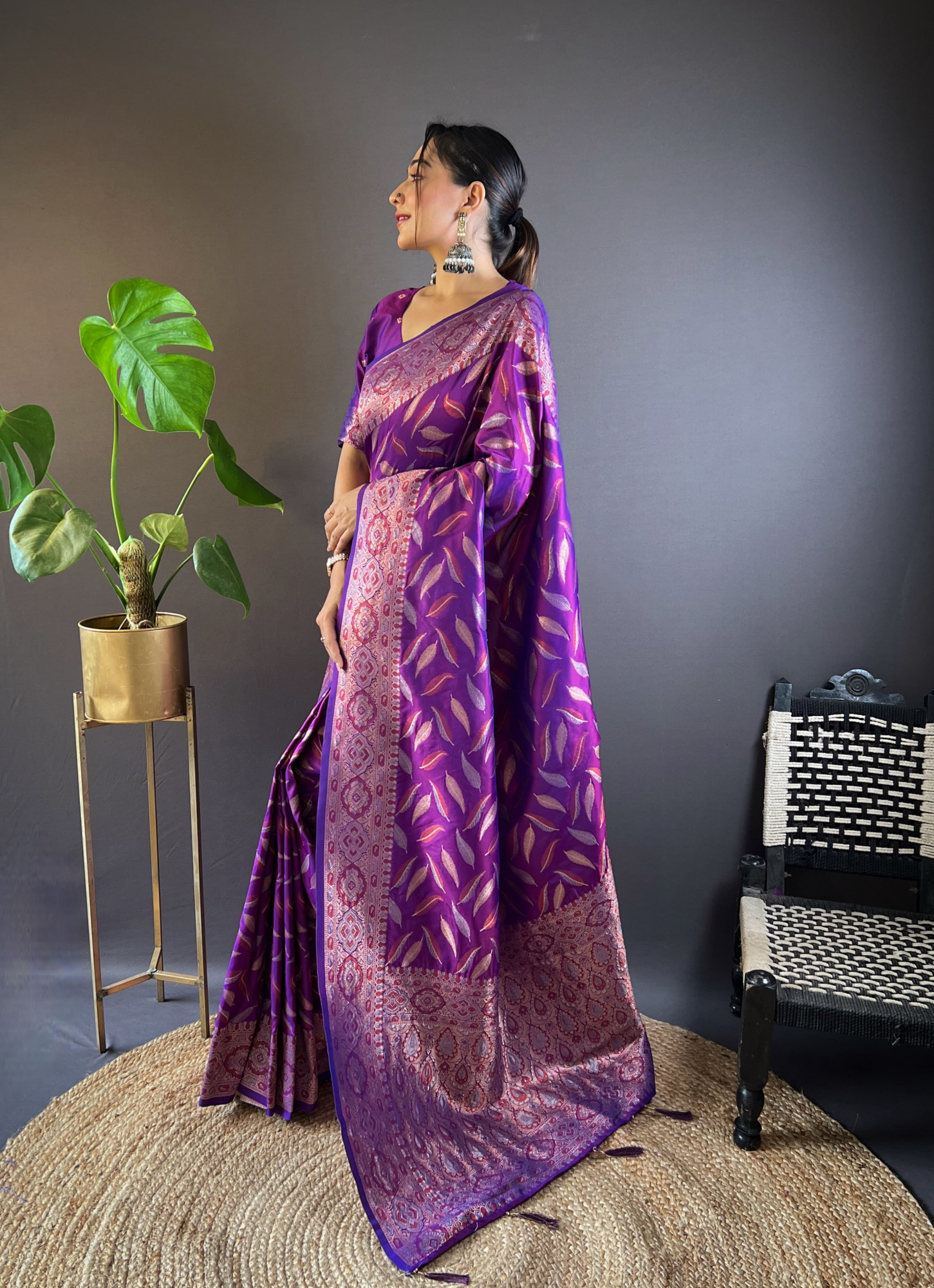 Purple Banarasi Silk Zari Weaved Body Rich Pallu Border Saree