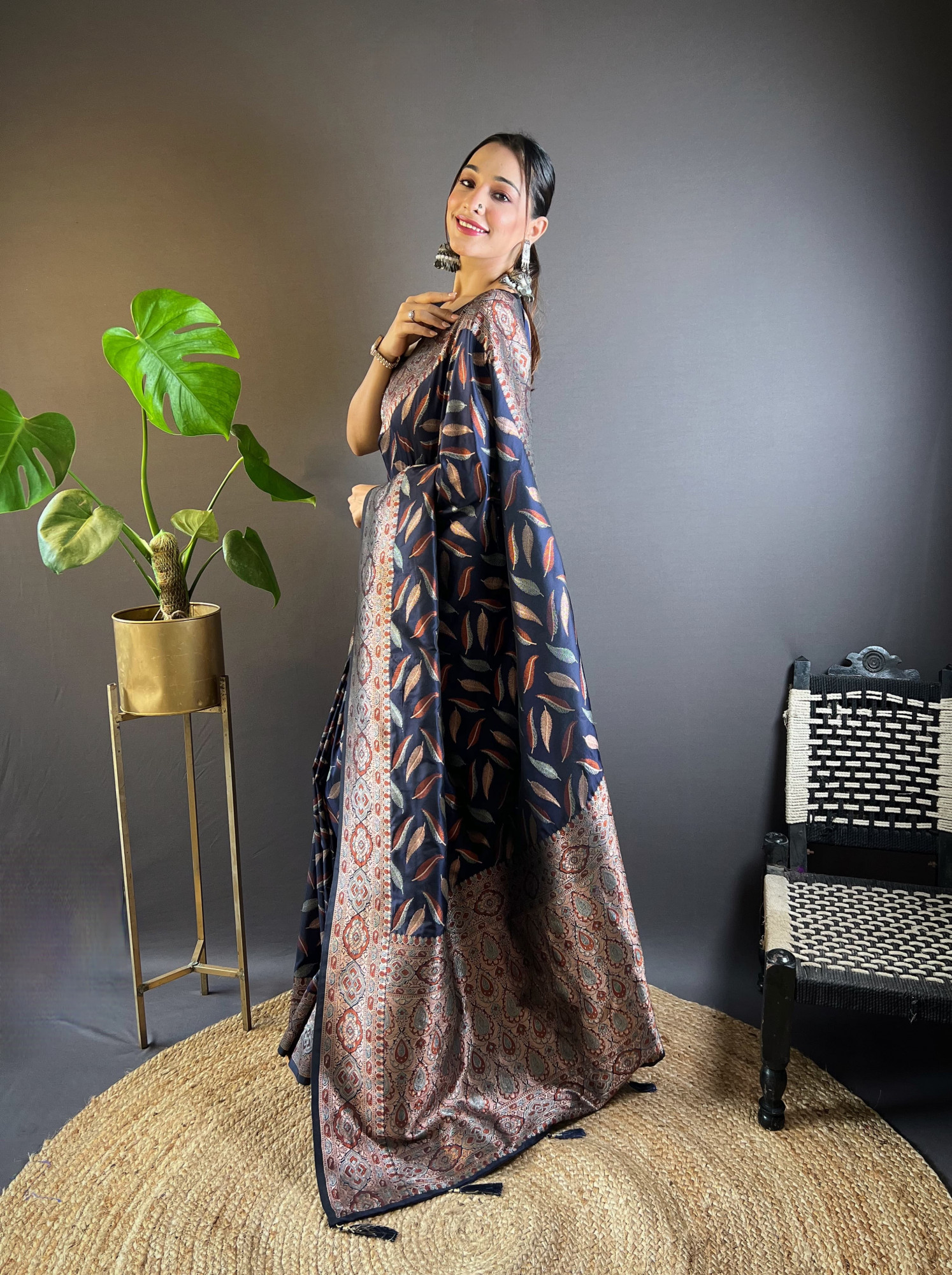 Navy Blue Banarasi Silk Zari Weaved Body Rich Pallu Border Saree