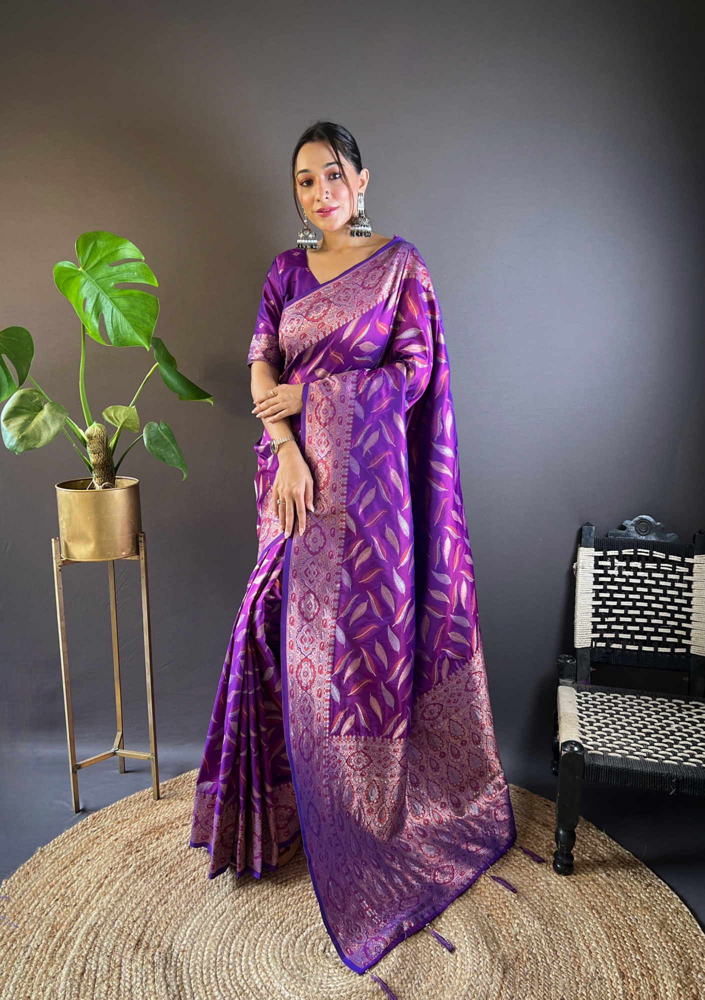 Purple Banarasi Silk Zari Weaved Body Rich Pallu Border Saree