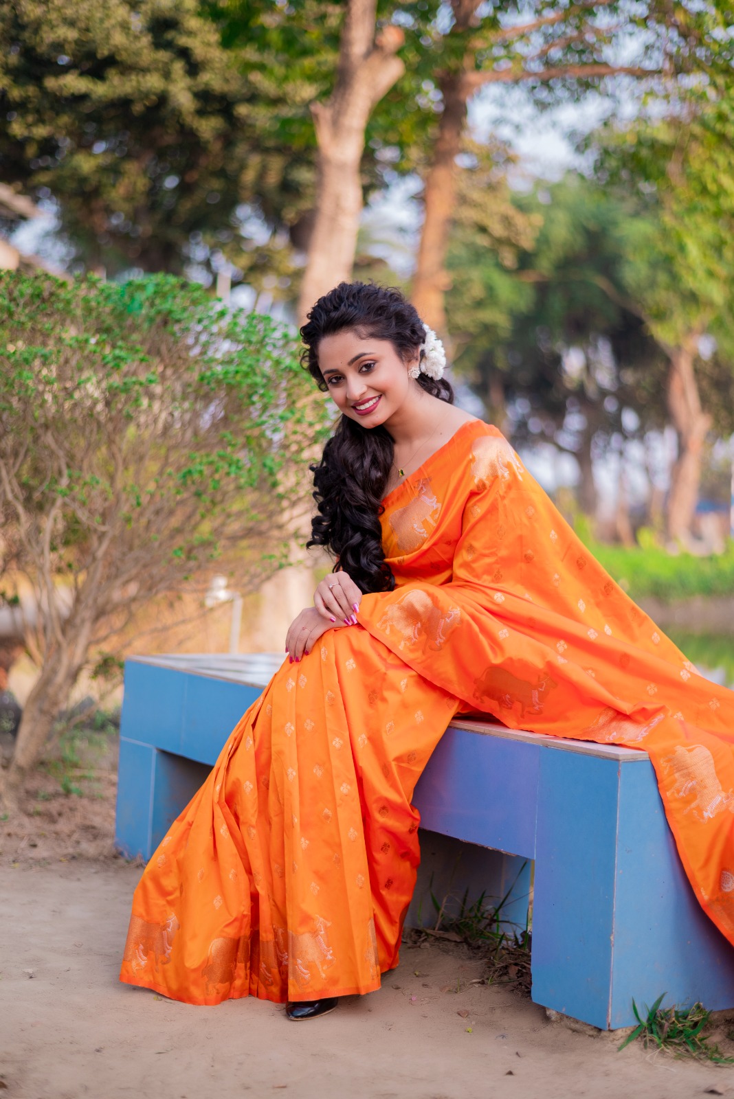 Orange Banarasi Silk Zari Weaved Body Rich Pallu Border Saree