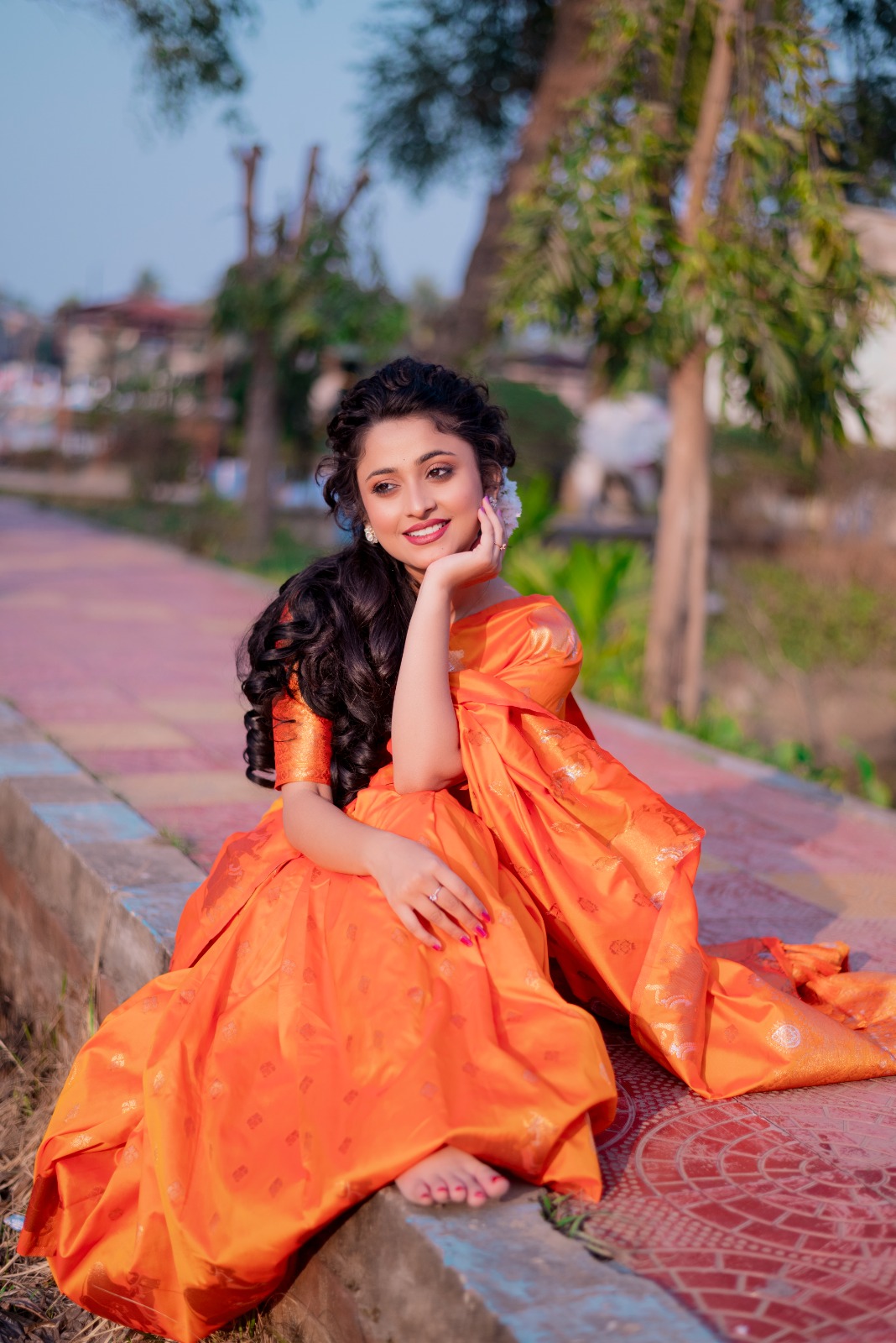 Orange Banarasi Silk Zari Weaved Body Rich Pallu Border Saree