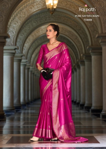 Image of Magenta Pure Banarasi Satin Crape Silk Rich Zari Weaved Pallu Saree