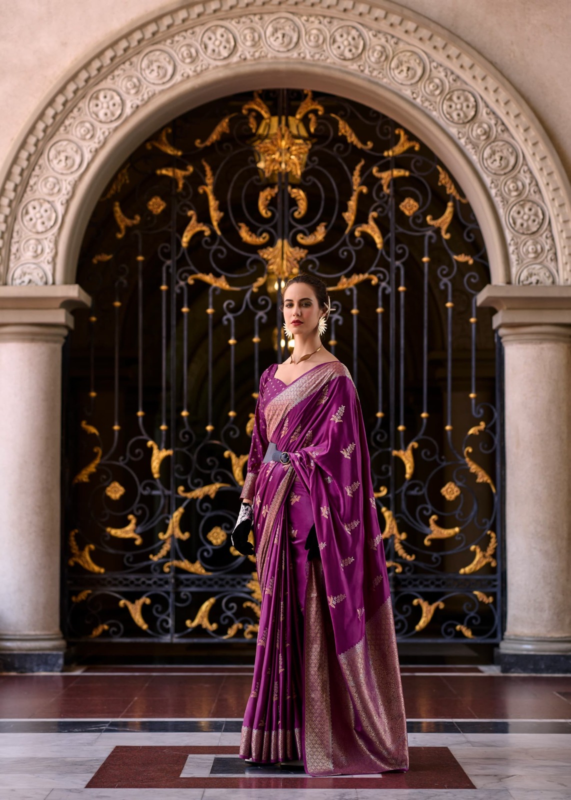 Purple Pure Banarasi Satin Crape Silk Rich Zari Weaved Pallu Saree