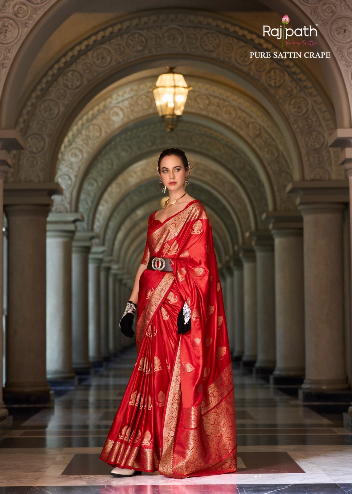 Red Pure Banarasi Satin Crape Silk Rich Zari Weaved Pallu Saree