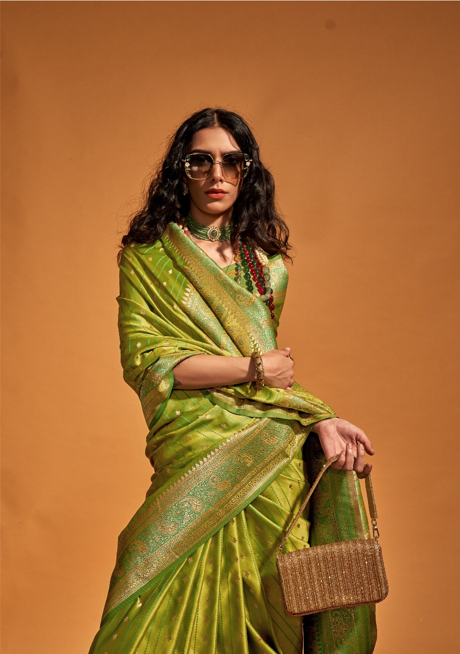 Mehendi Green Pure Banarasi Satin Handloom Zari Weaving Silk Saree