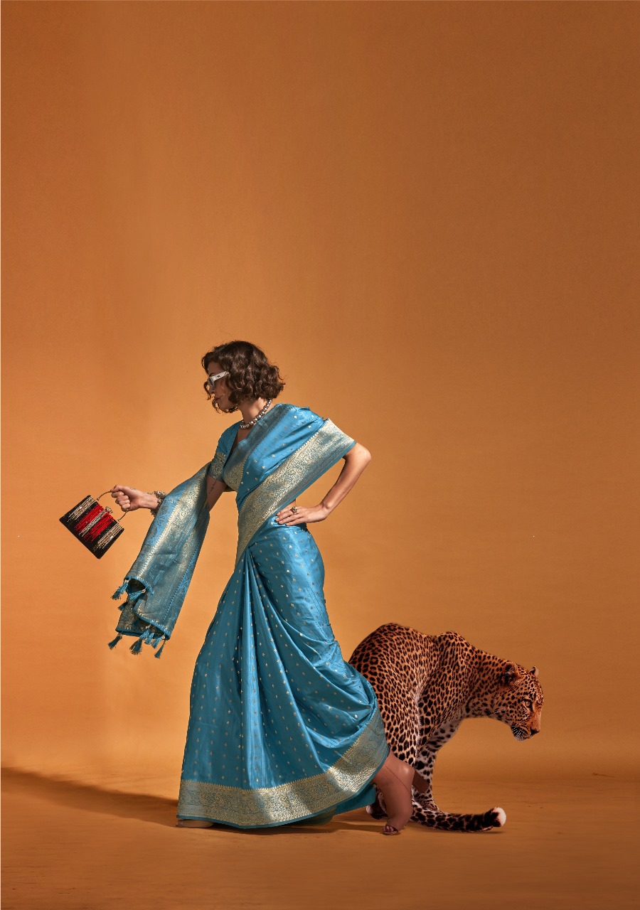 Teal Pure Banarasi Satin Handloom Zari Weaving Silk Saree