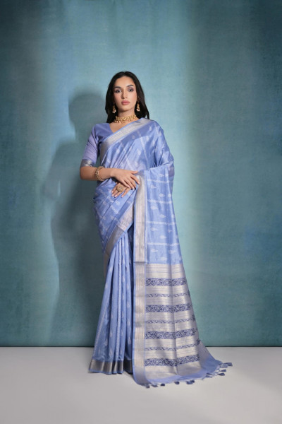 Image of Lavender Banarasi Silk All Over Weaved With Zari Stripes Pallu Saree