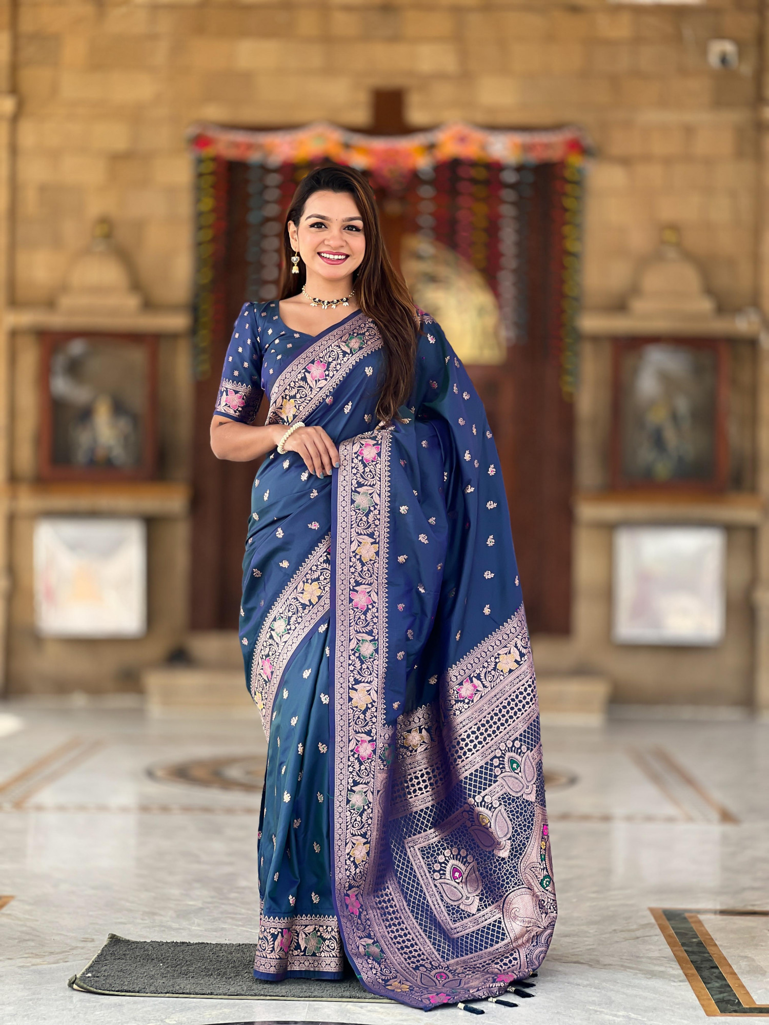 Violet Banarasi Satin Silk Rich All Over Zari Weaved Saree
