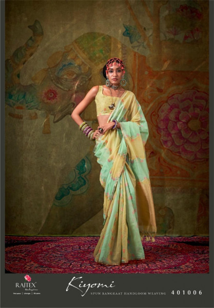 Image of Mint Green Multi Pure Spun Rangkaat Weaving Rich Pallu Floral Body Saree