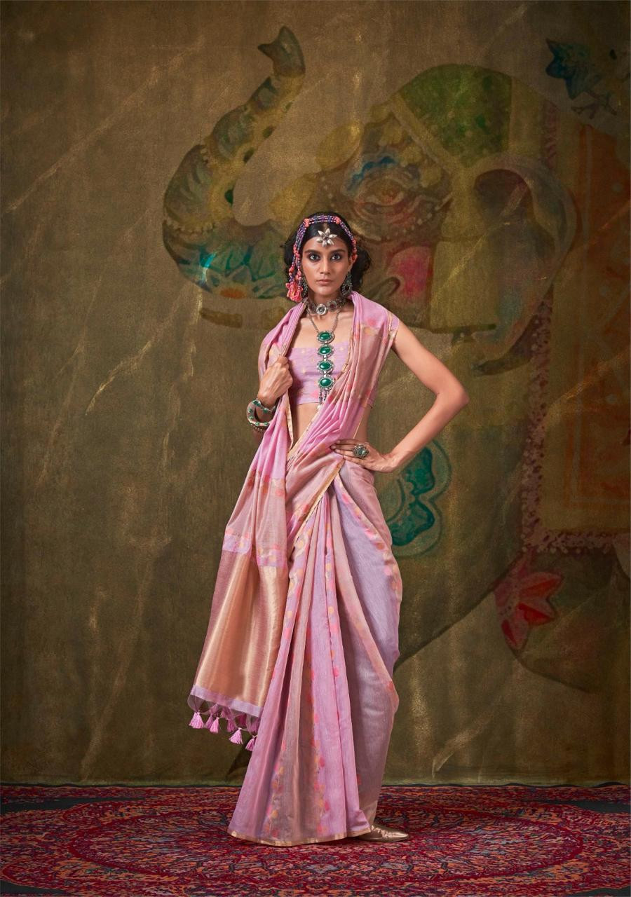 Purple Multi Pure Spun Rangkaat Weaving Rich Pallu Floral Body Saree