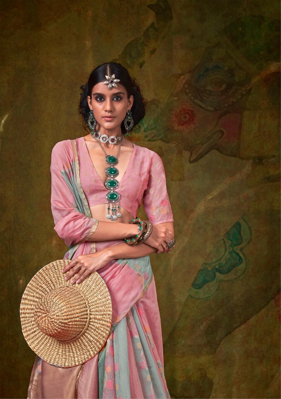 Gray Multi Pure Spun Rangkaat Weaving Rich Pallu Floral Body Saree