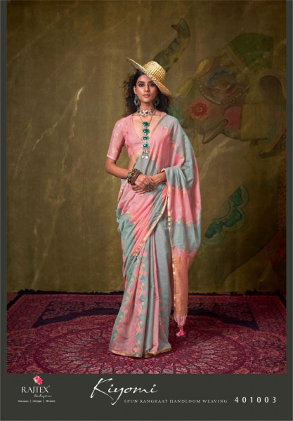 Image of Gray Multi Pure Spun Rangkaat Weaving Rich Pallu Floral Body Saree