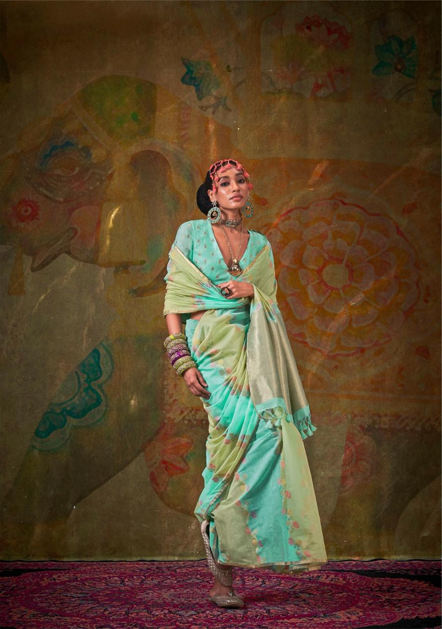 C-Green Multi Pure Spun Rangkaat Weaving Rich Pallu Floral Body Saree