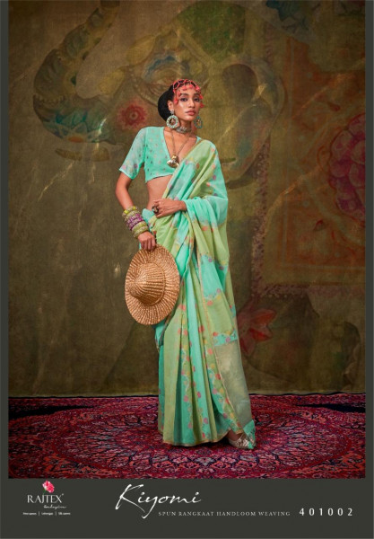 Image of C-Green Multi Pure Spun Rangkaat Weaving Rich Pallu Floral Body Saree