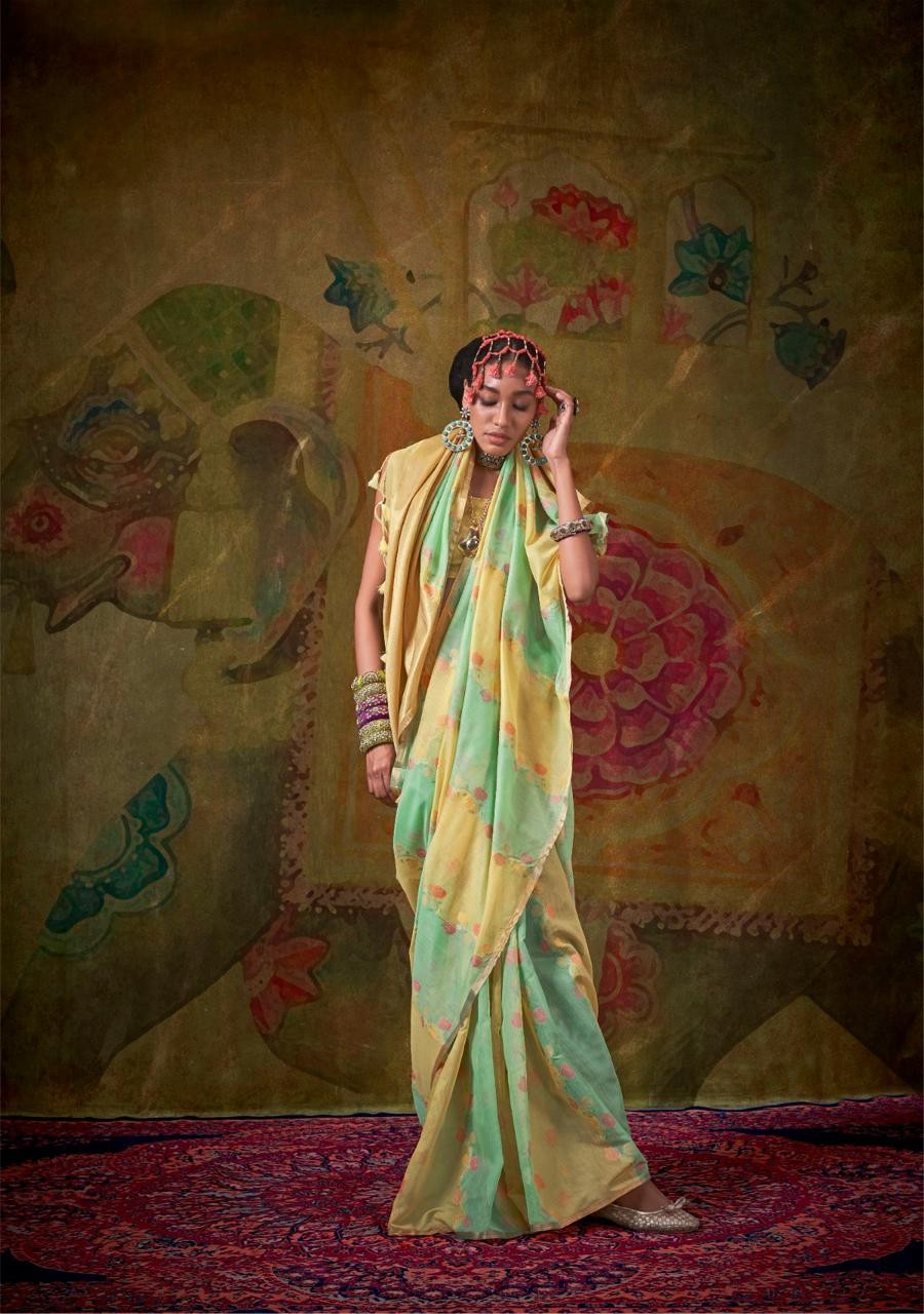 Mint Green Multi Pure Spun Rangkaat Weaving Rich Pallu Floral Body Saree