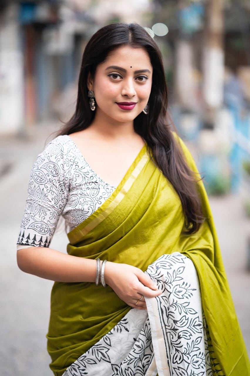 Mehendi Green Pure Chanderi Cotton Hand Block Printed Saree