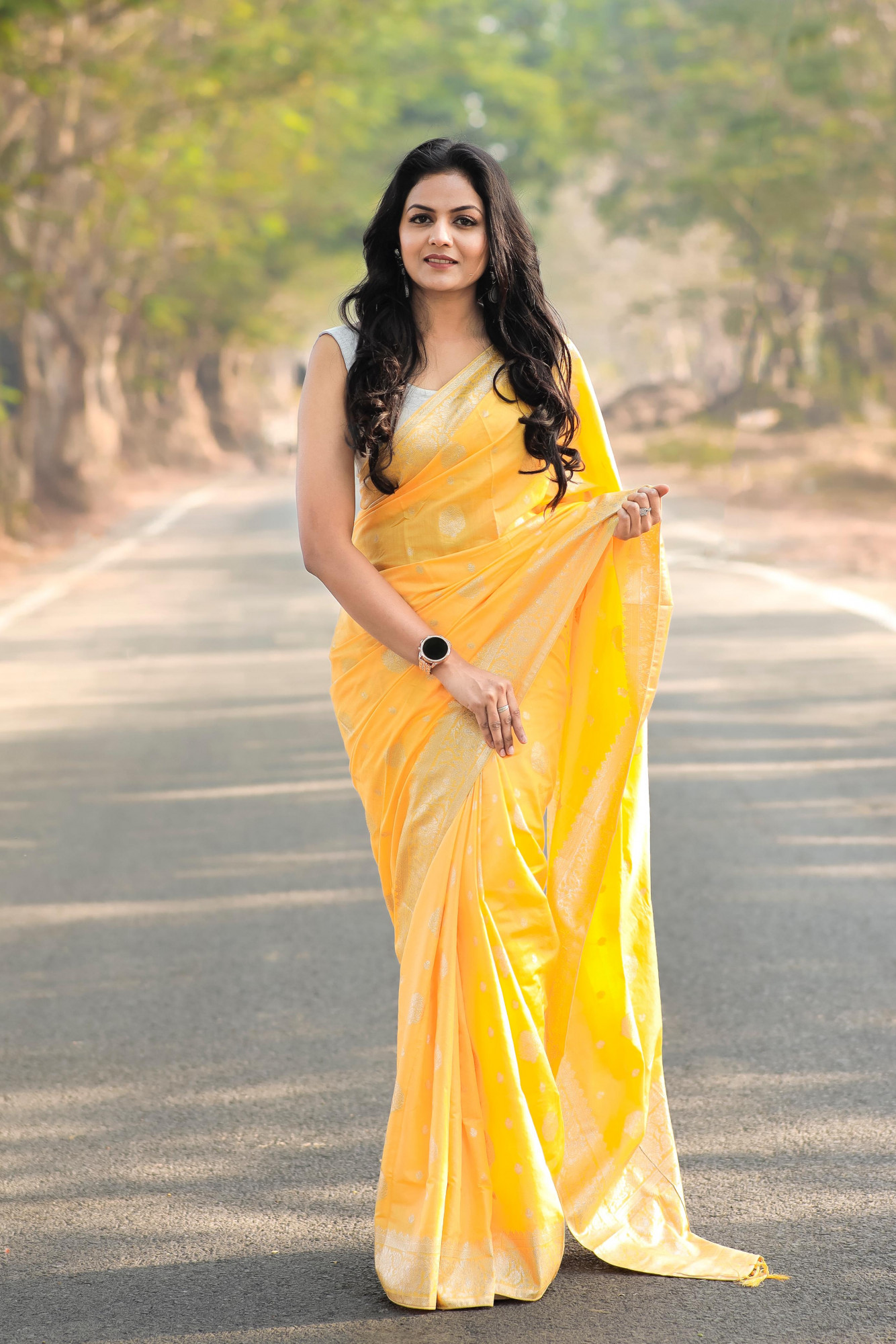 Yellow Banarasi Cotton Silk Zari Weaved Body Pallu Border Saree