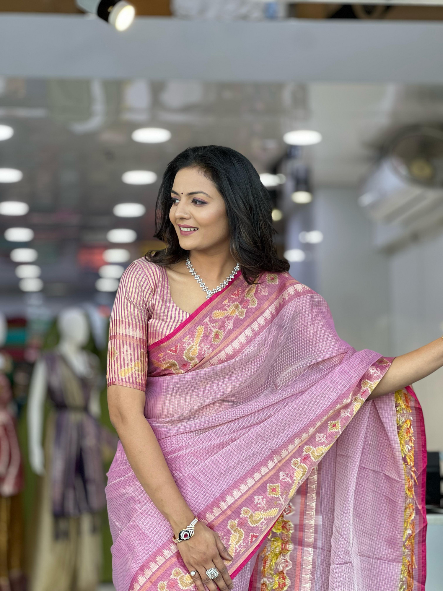 Purple Pure Cotton Kota Doriya Patola Weaved Border Saree