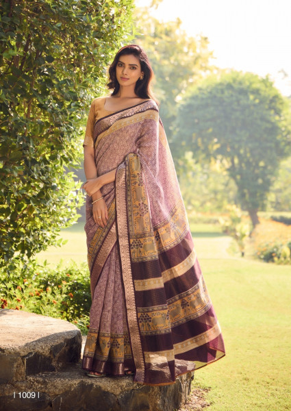 Image of Baby Pink Pure Soft Cotton Digital Printed With Zari Weaved Border Saree