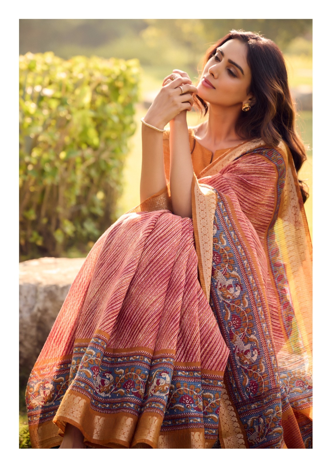 Rust Pure Soft Cotton Digital Printed With Zari Weaved Border Saree